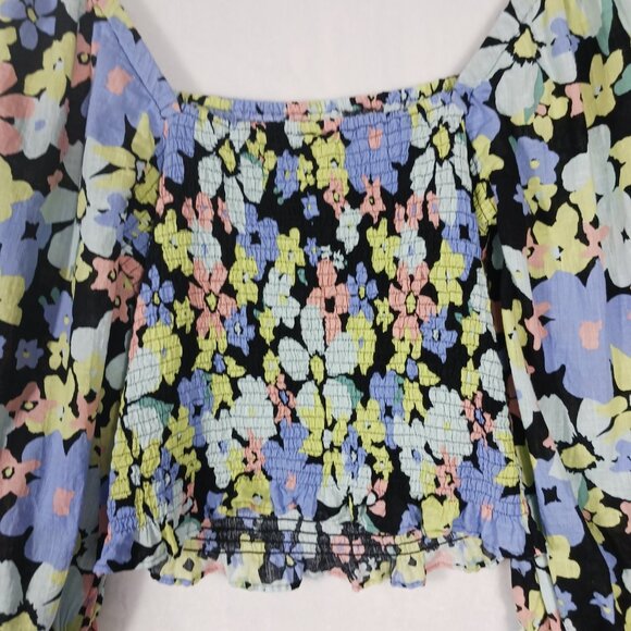 Free People Ariana S Floral Print Top Long Puffy Sleeves Smocked Bodice Festival - Picture 3 of 16